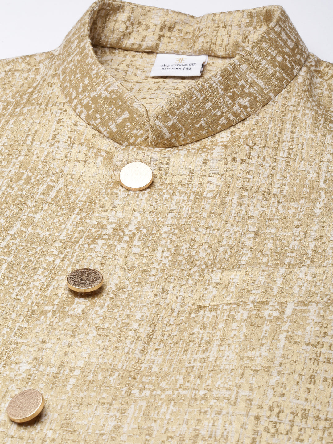 Gold Checkered Textured Jacket With Gold Kurta