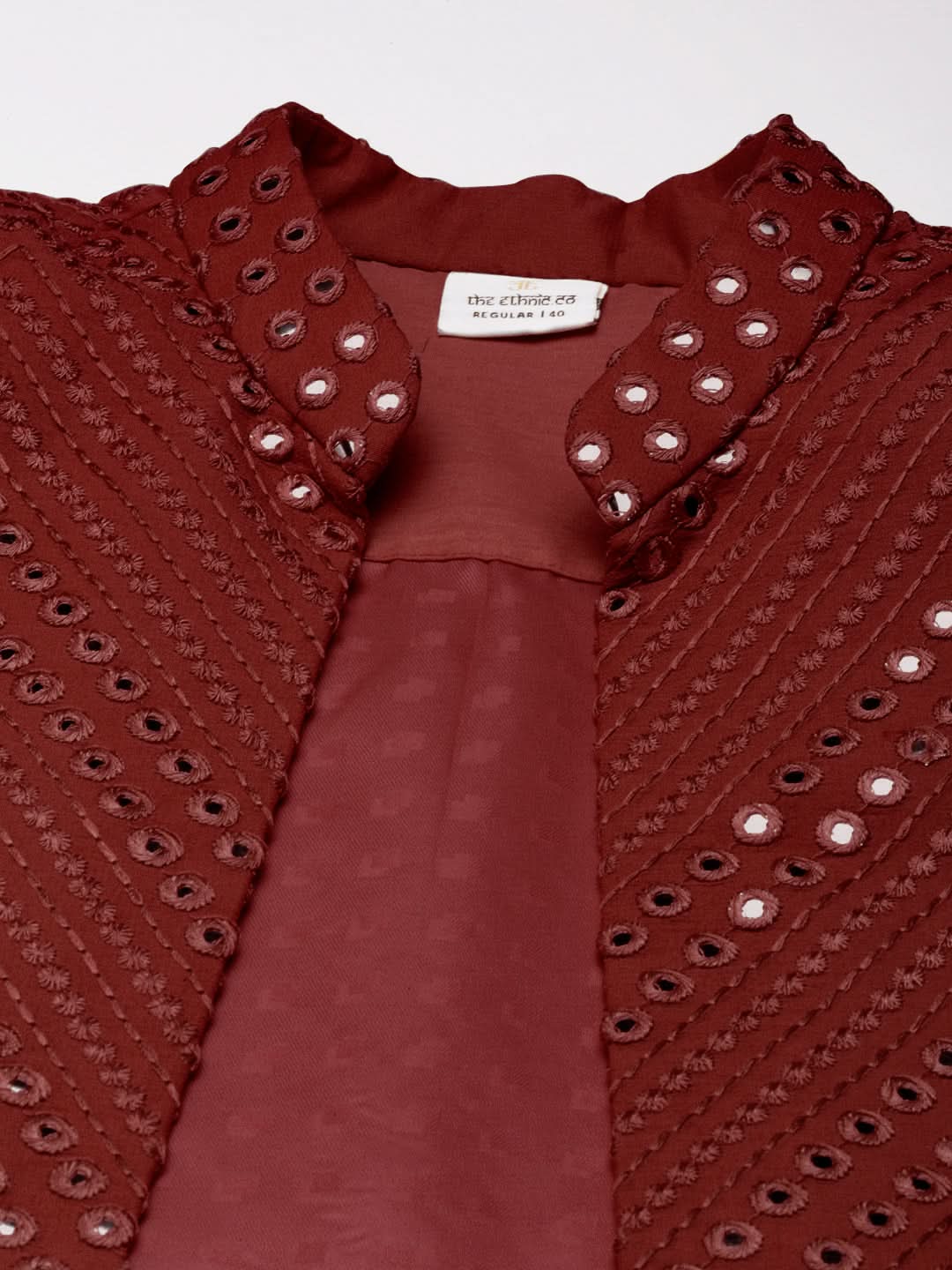 Maroon Mirror Embroidered Indowestern With Kutra