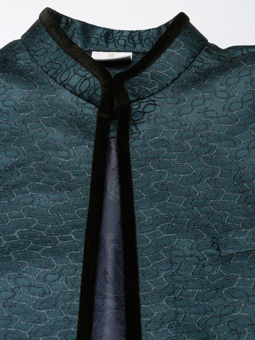 Teal Black Jacquard open Indowestern Set