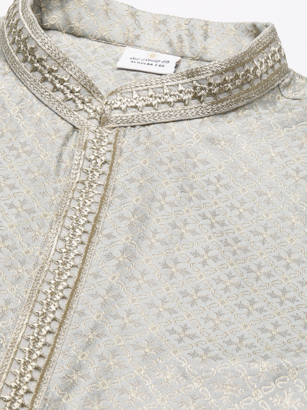 Festive Grey Zari Kurta Set