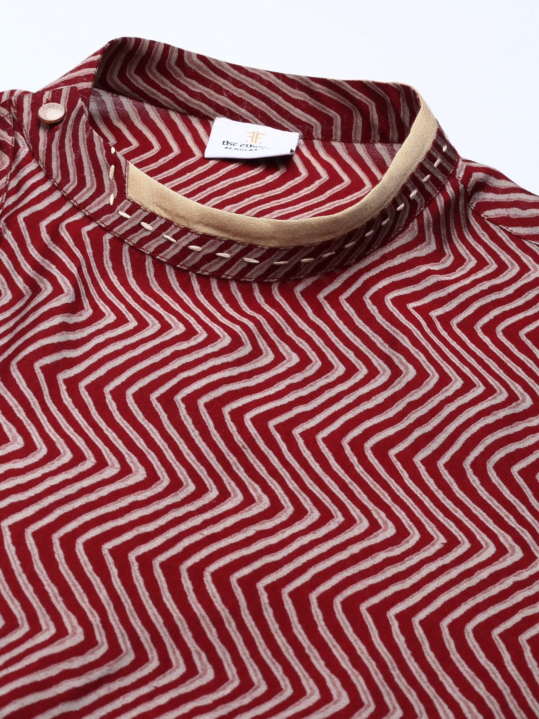 Maroon Harring Bone Block Printed Kurta Set