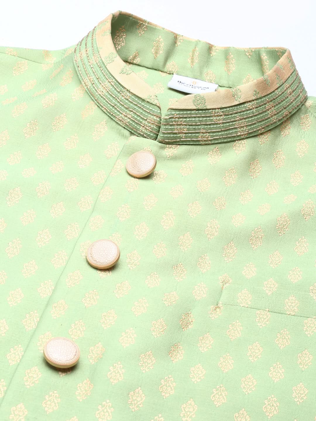 Mint Green Banarasi Jacquard Jacket And Kurta Set