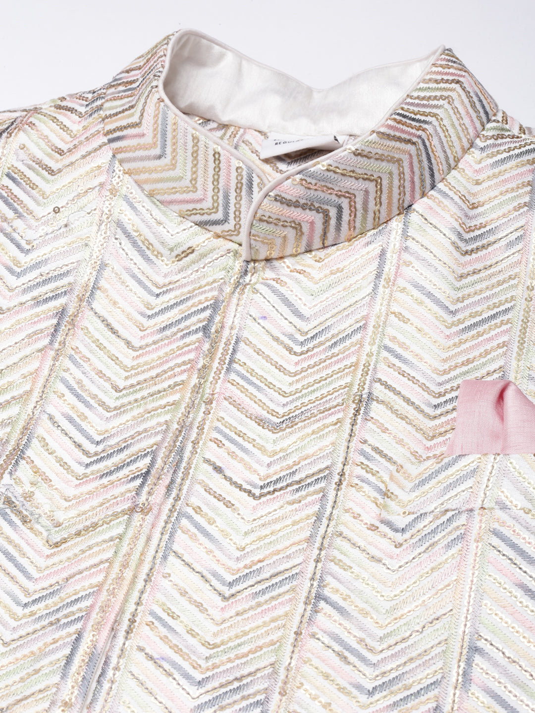 White Multi Color Embroidered Jacket Kurta Set