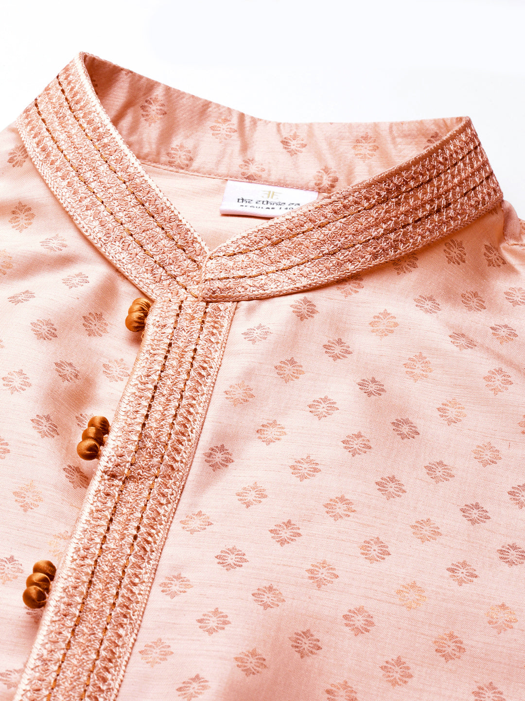 PEACH SILK GOLD PRINTED KURTA SET