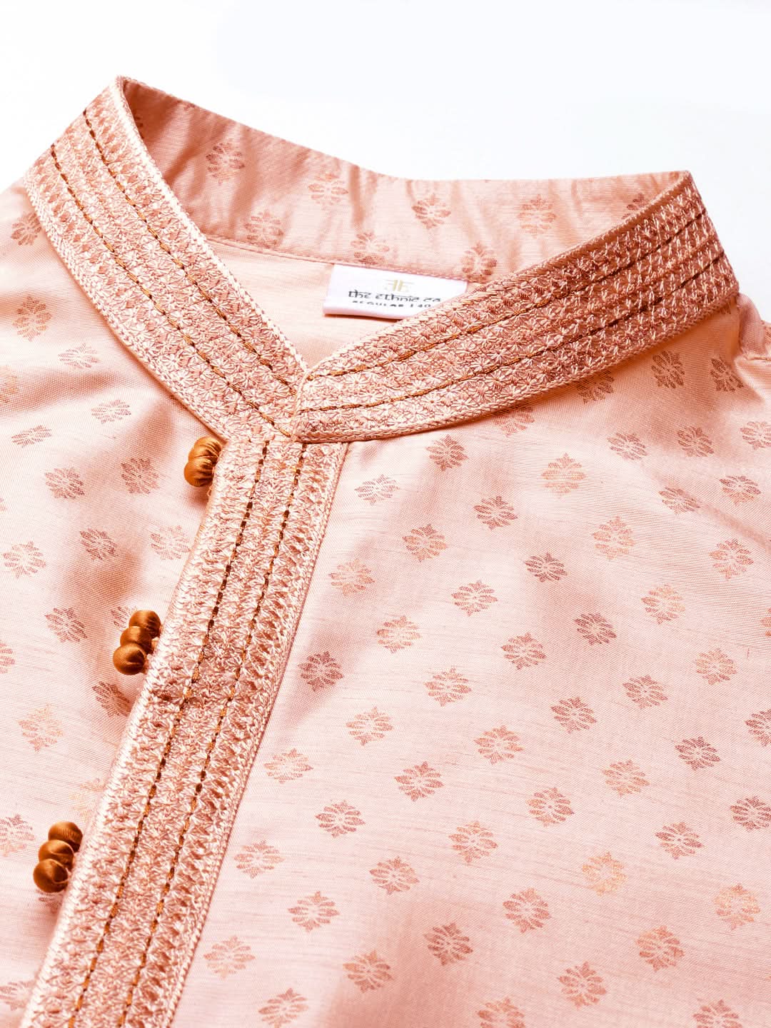 PEACH SILK GOLD PRINTED KURTA SET