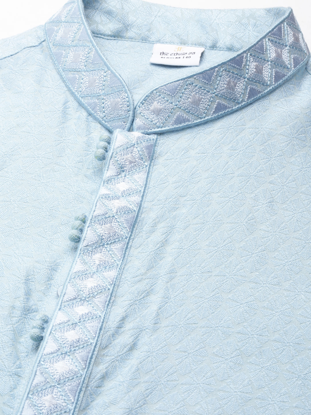 Light blue Jacquard Neck Embroidery Kurta