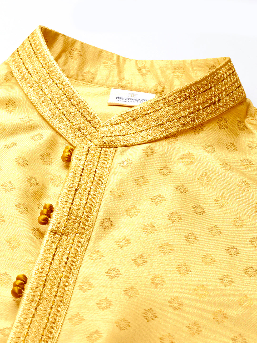 YELLOW SILK GOLD PRINTED KURTA SET