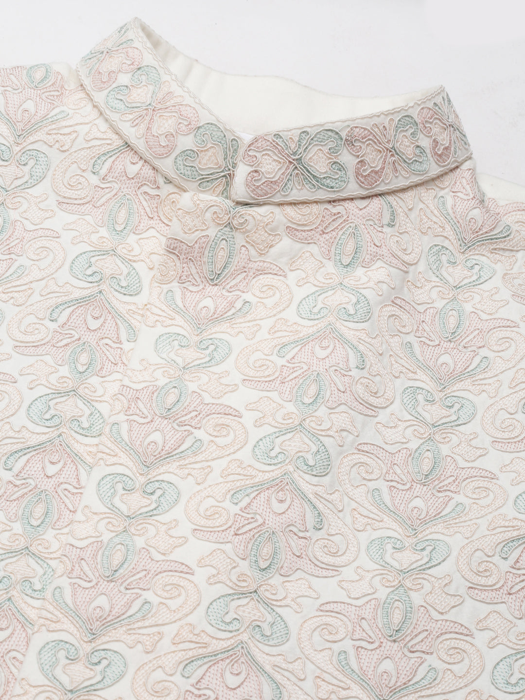 Cream Dori Embroidery Jacket Kurta Set