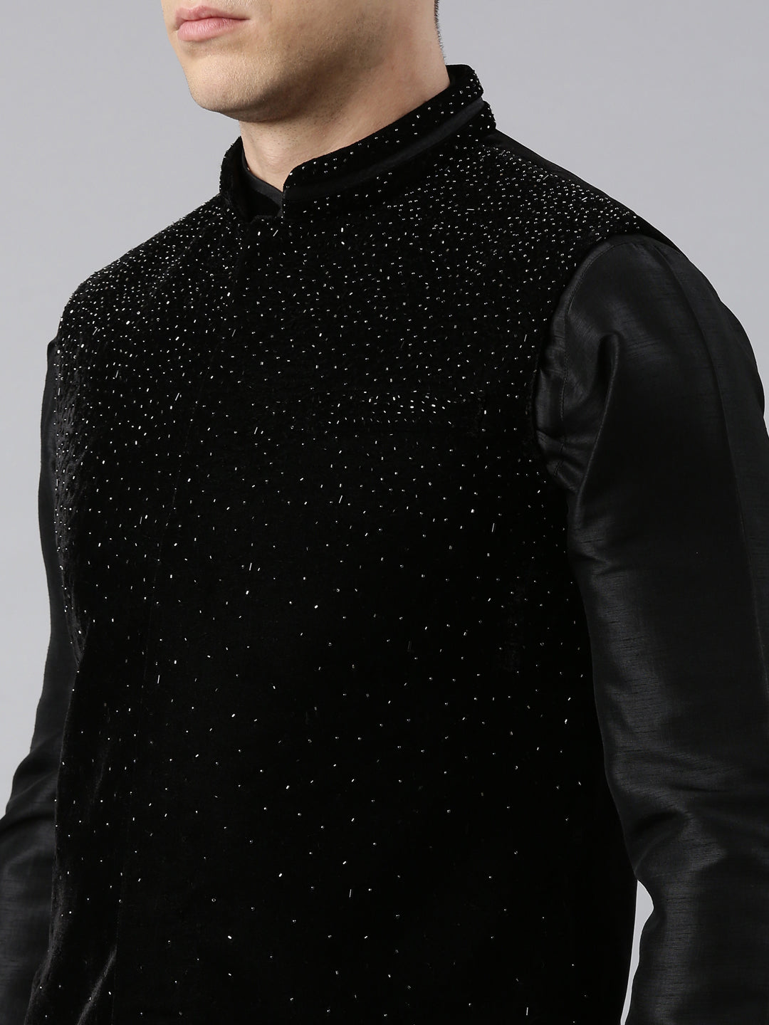 Black Velvet Hand Embroidery Jacket Set