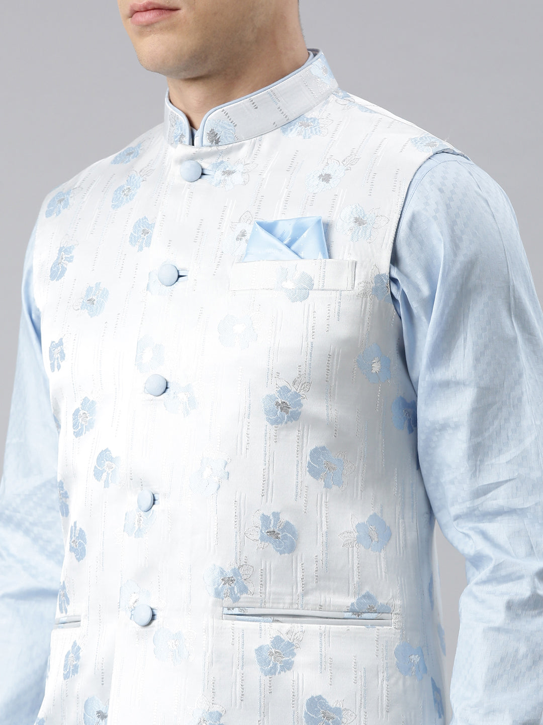 Blue Jacquard Jacket with Blue kurta set