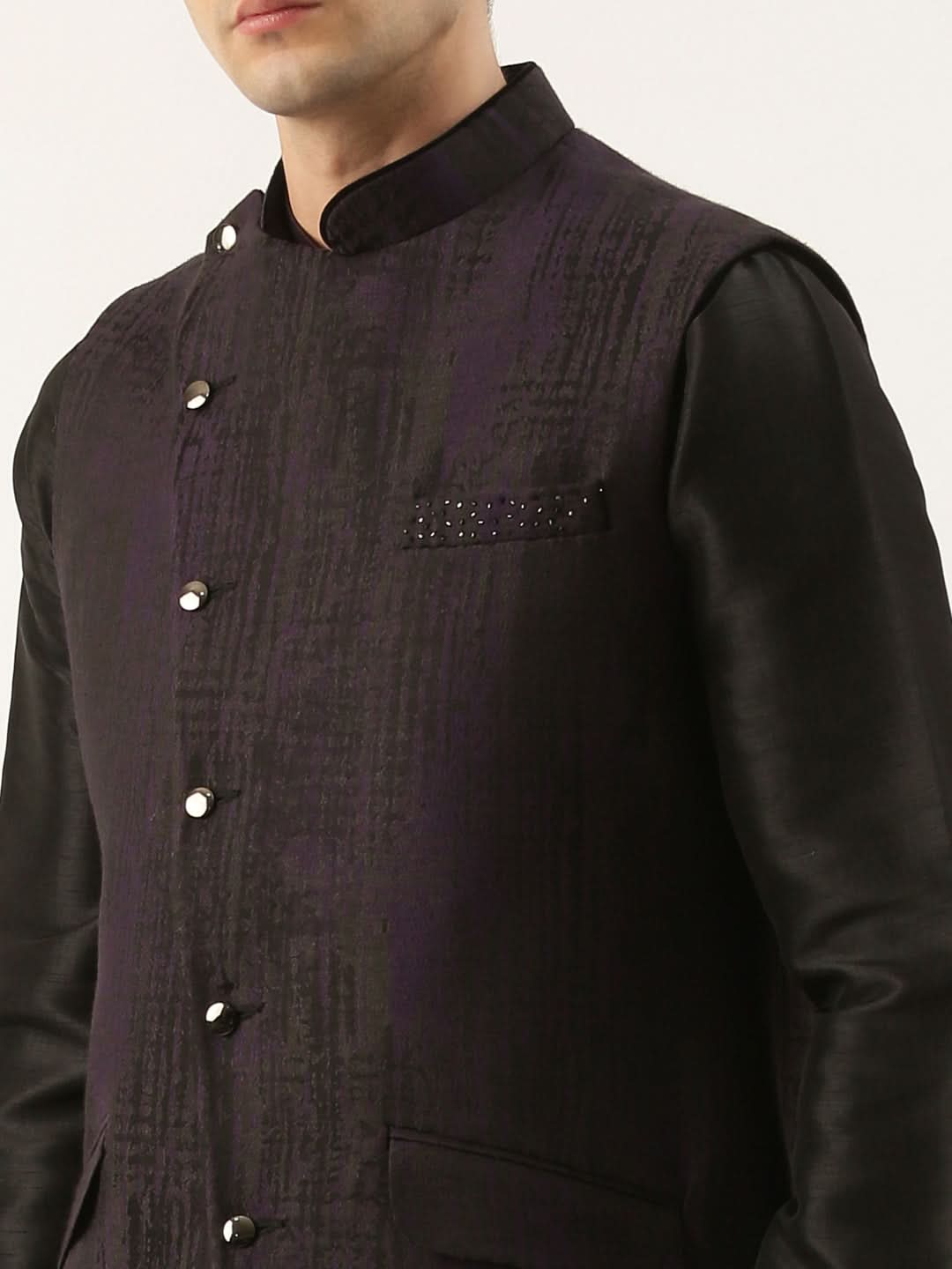 Black Purple Jacket Kurta Set