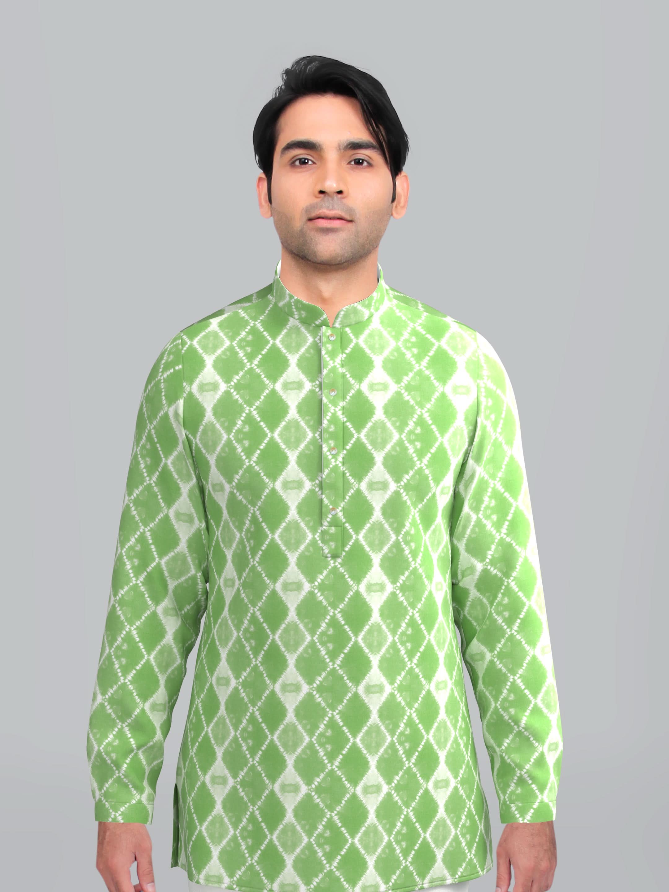 Light Green cotton Tie die short kurta