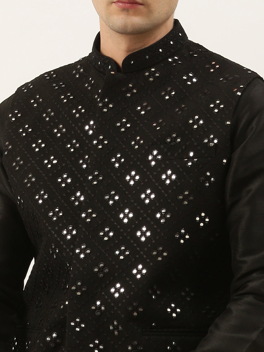 Black Mirror Embroidered Jacket Kurta Set