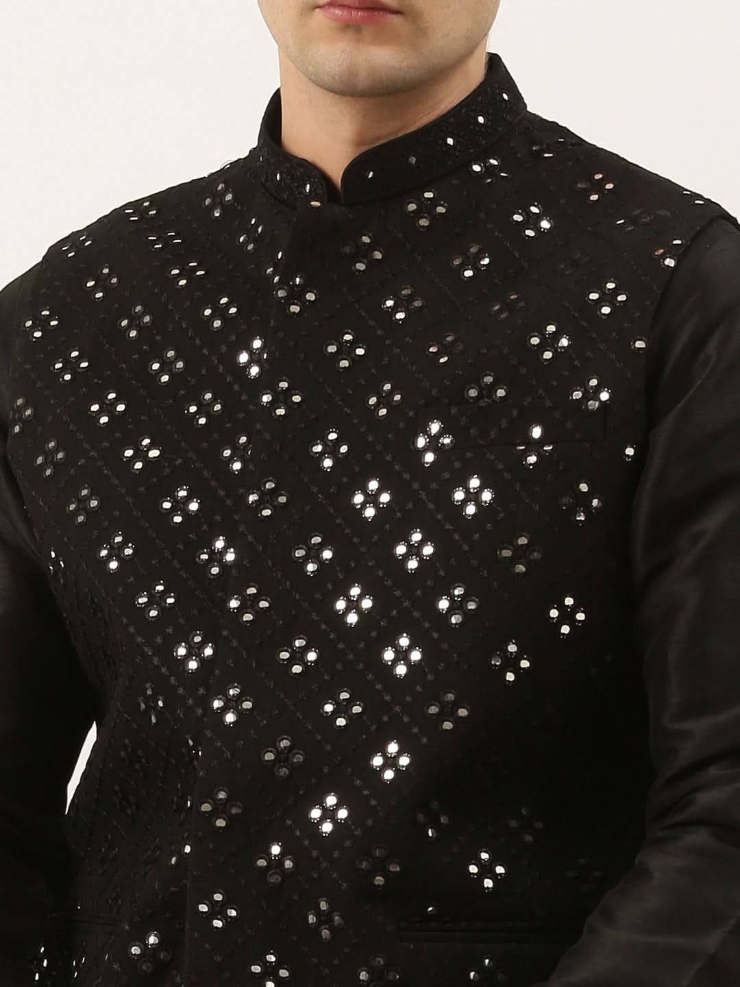 Black Mirror Embroidered Jacket Kurta Set