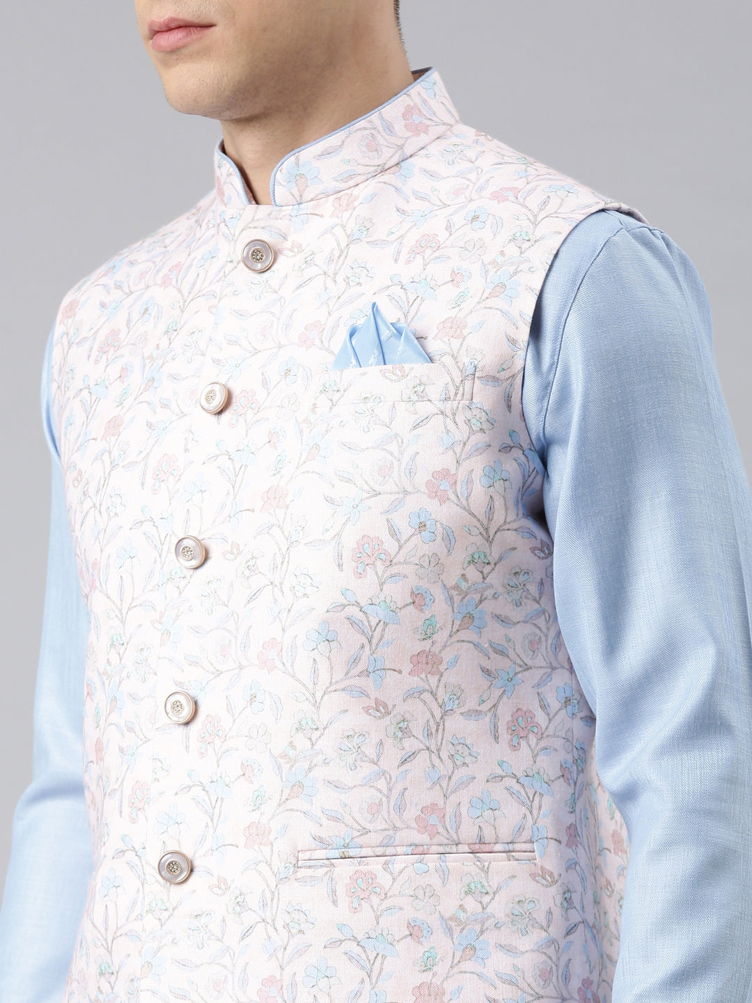 Pink Printed Jacket Kurta Set