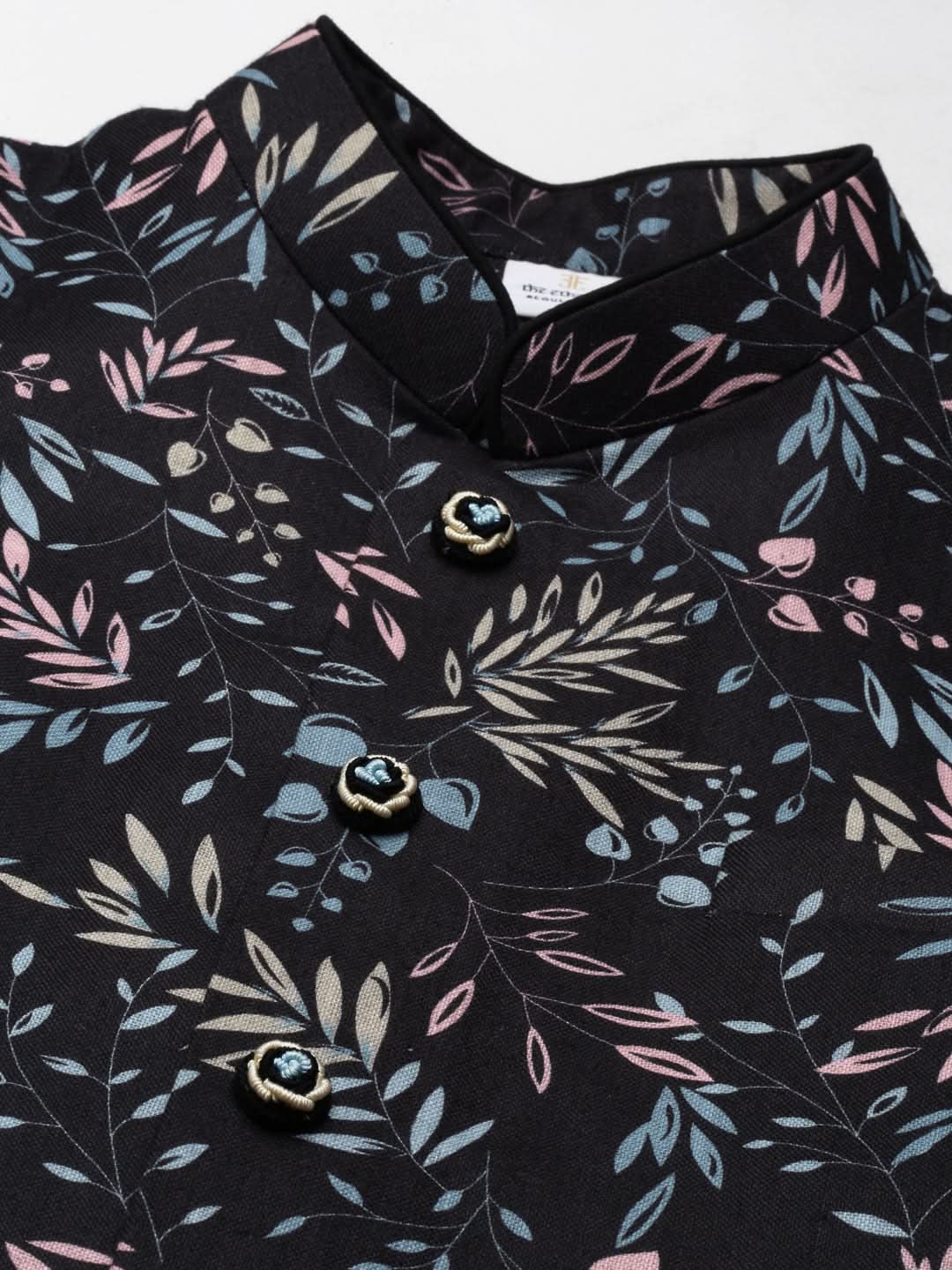 Black Printed Jacket Kurta Set