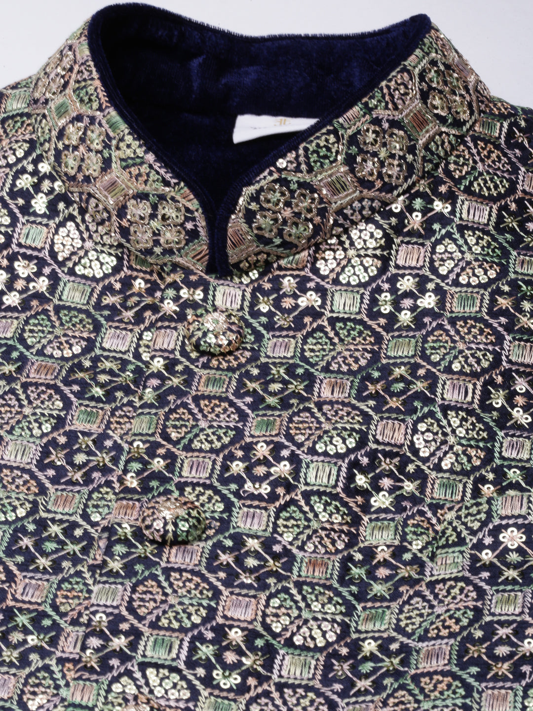 Navy Blue Embroidered Jacket Kurta Set