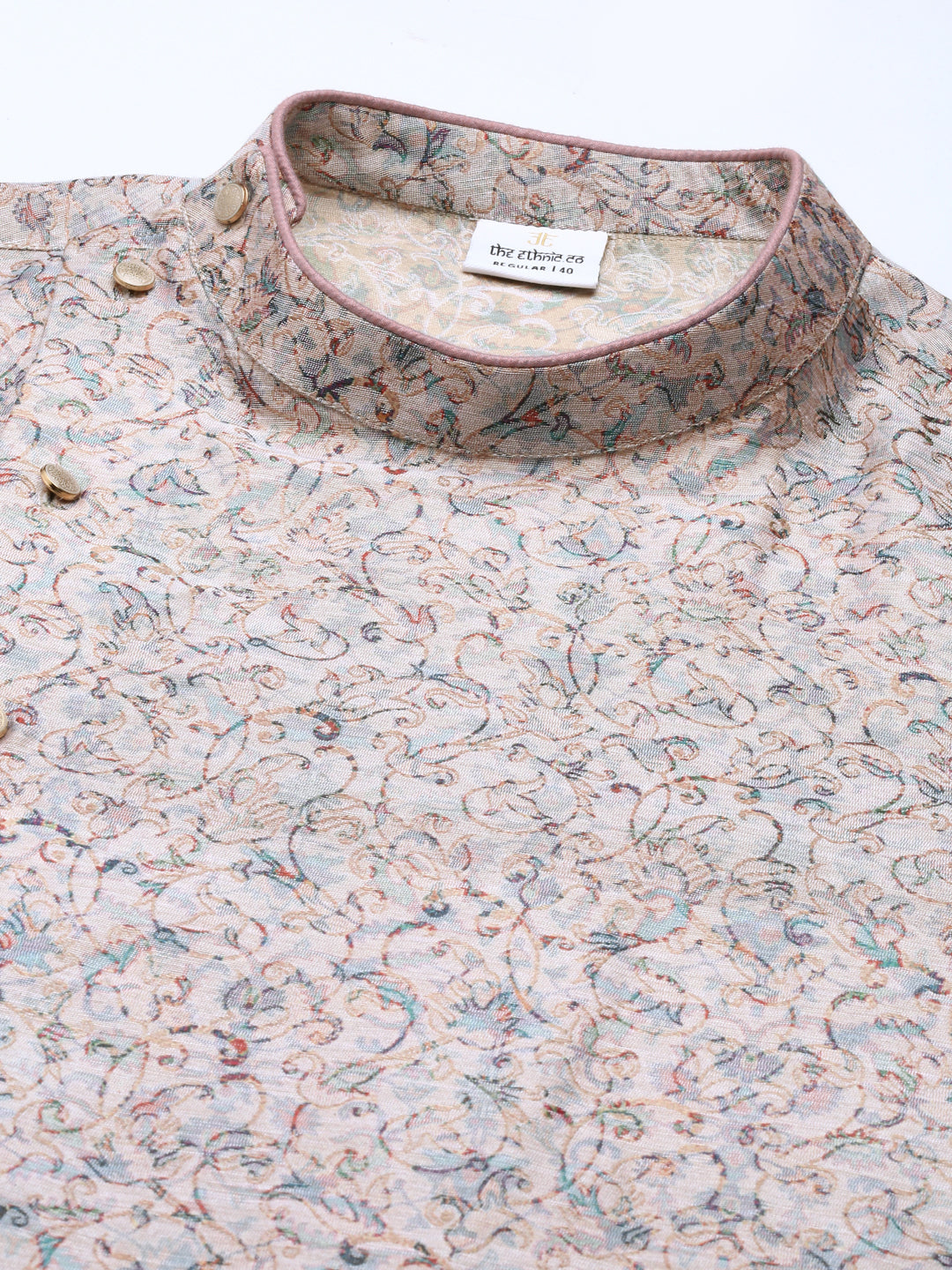 Pink Floral Block Printed Angrakha Chanderi Silk Kurta Set