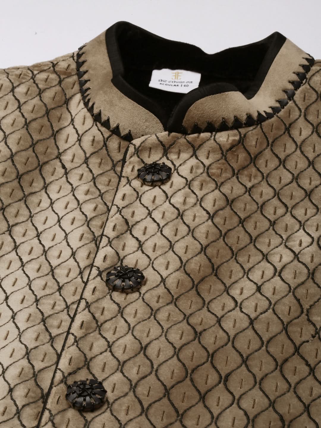 Beige Embroidered Jacket Kurta Set