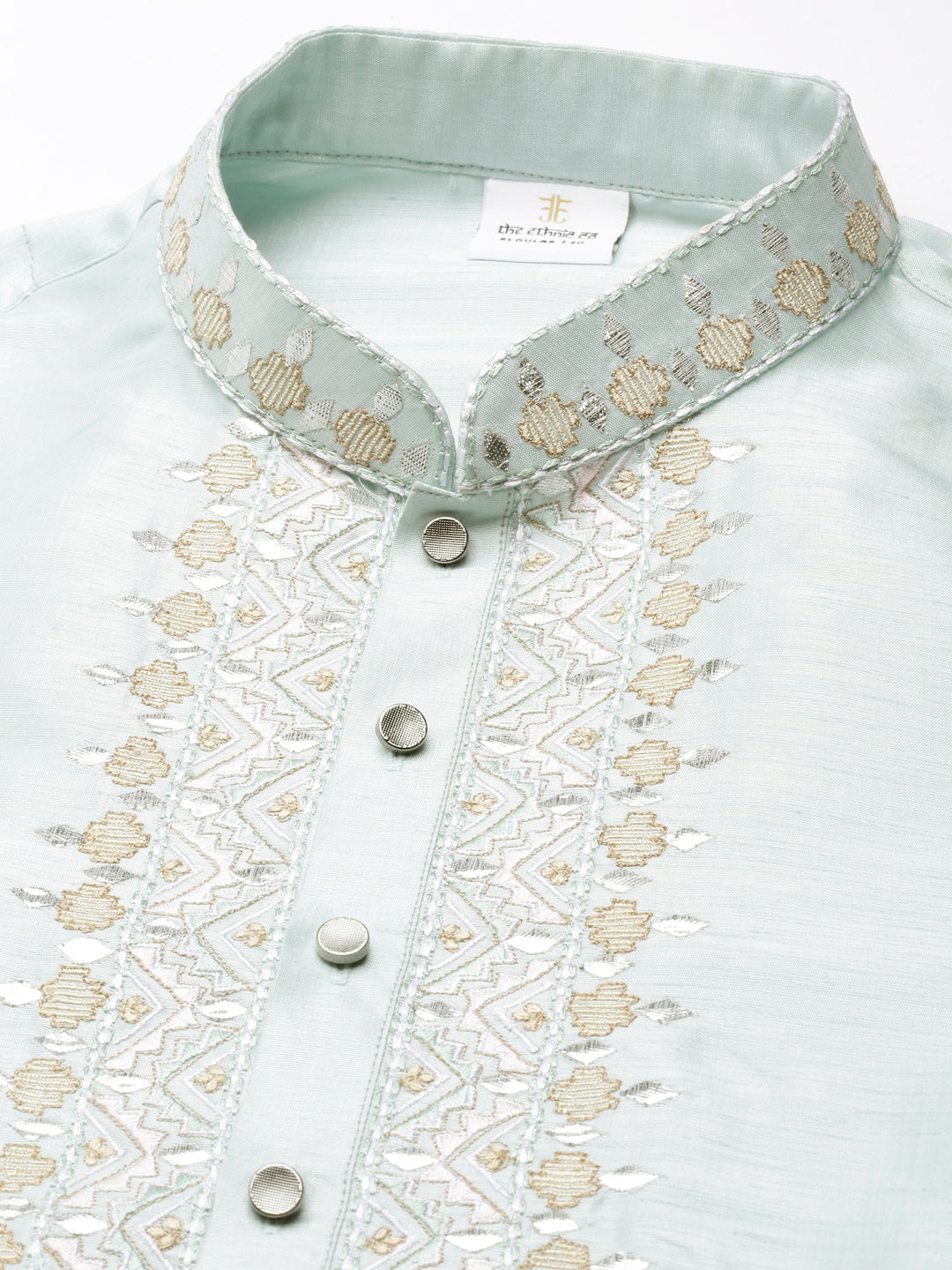 Aqua green Silk Embroidered Kurta Set