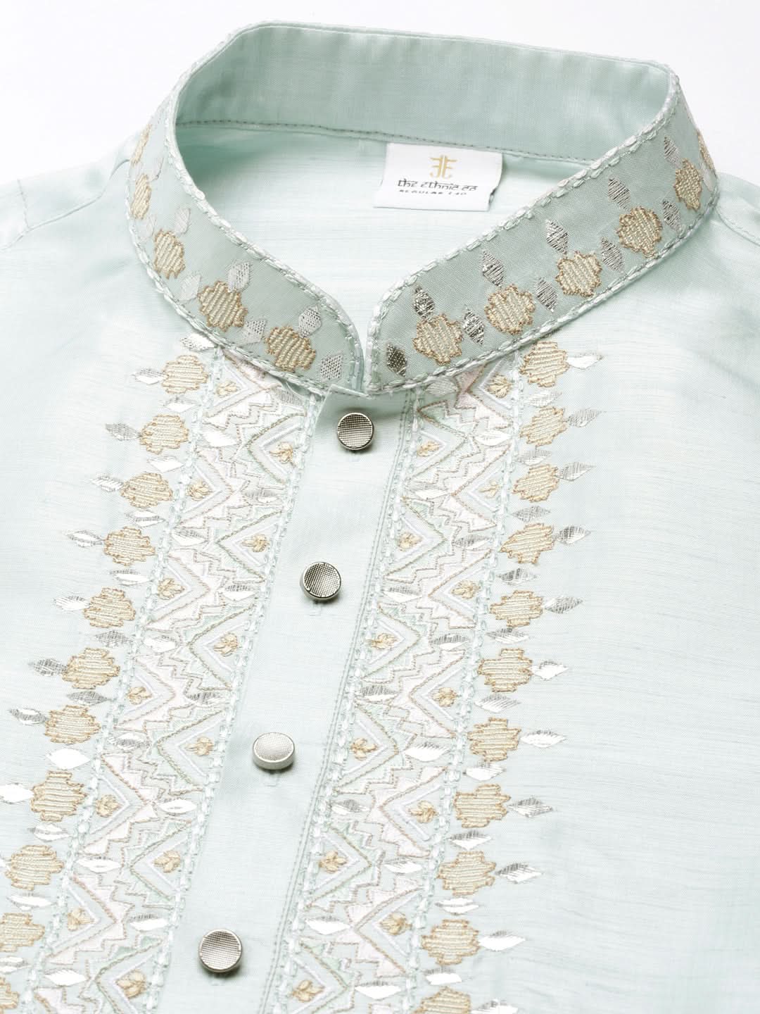 Aqua green Silk Embroidered Kurta Set