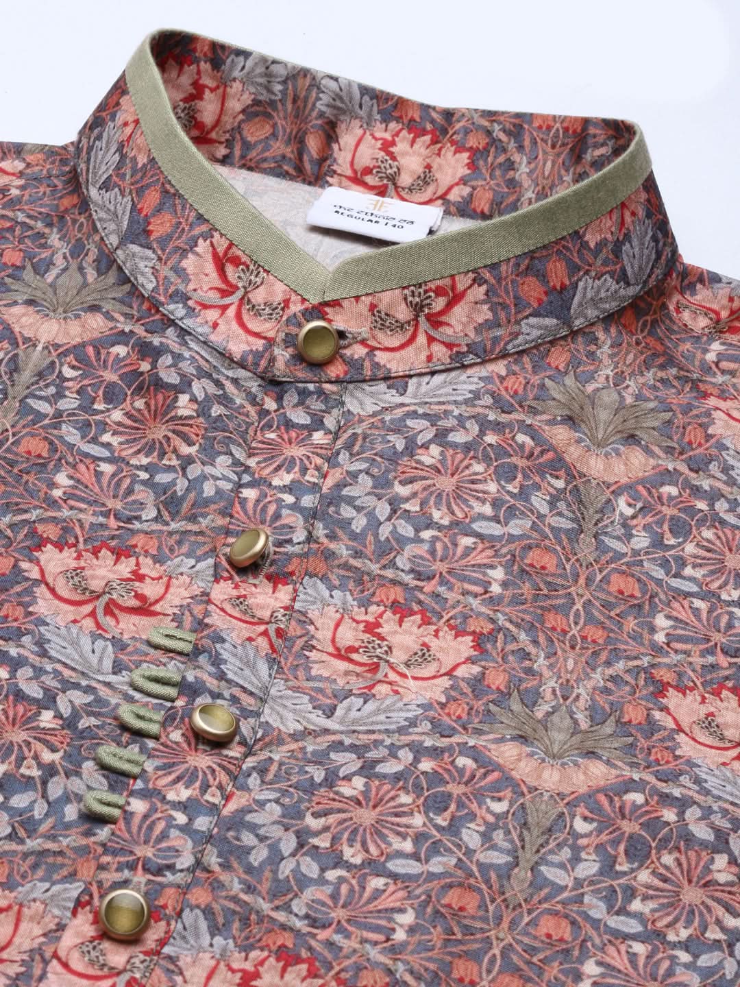 Grey Art Nouveou Floral Printed Kurta