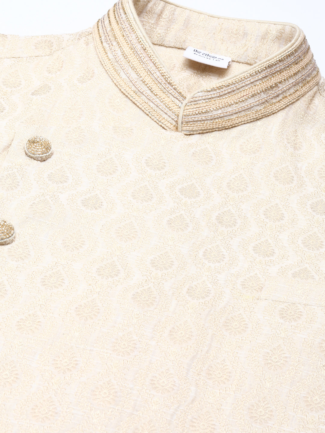 Ivory Gold Brocade Silk Open Kurta Set