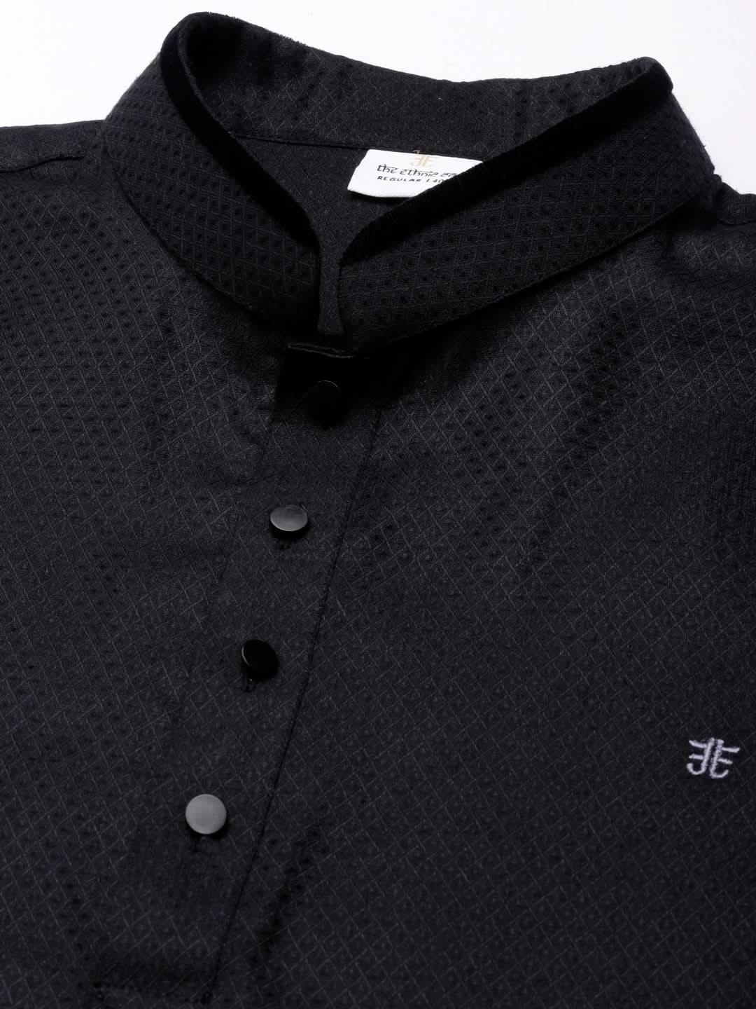 Black Fine Cotton Short Kurta