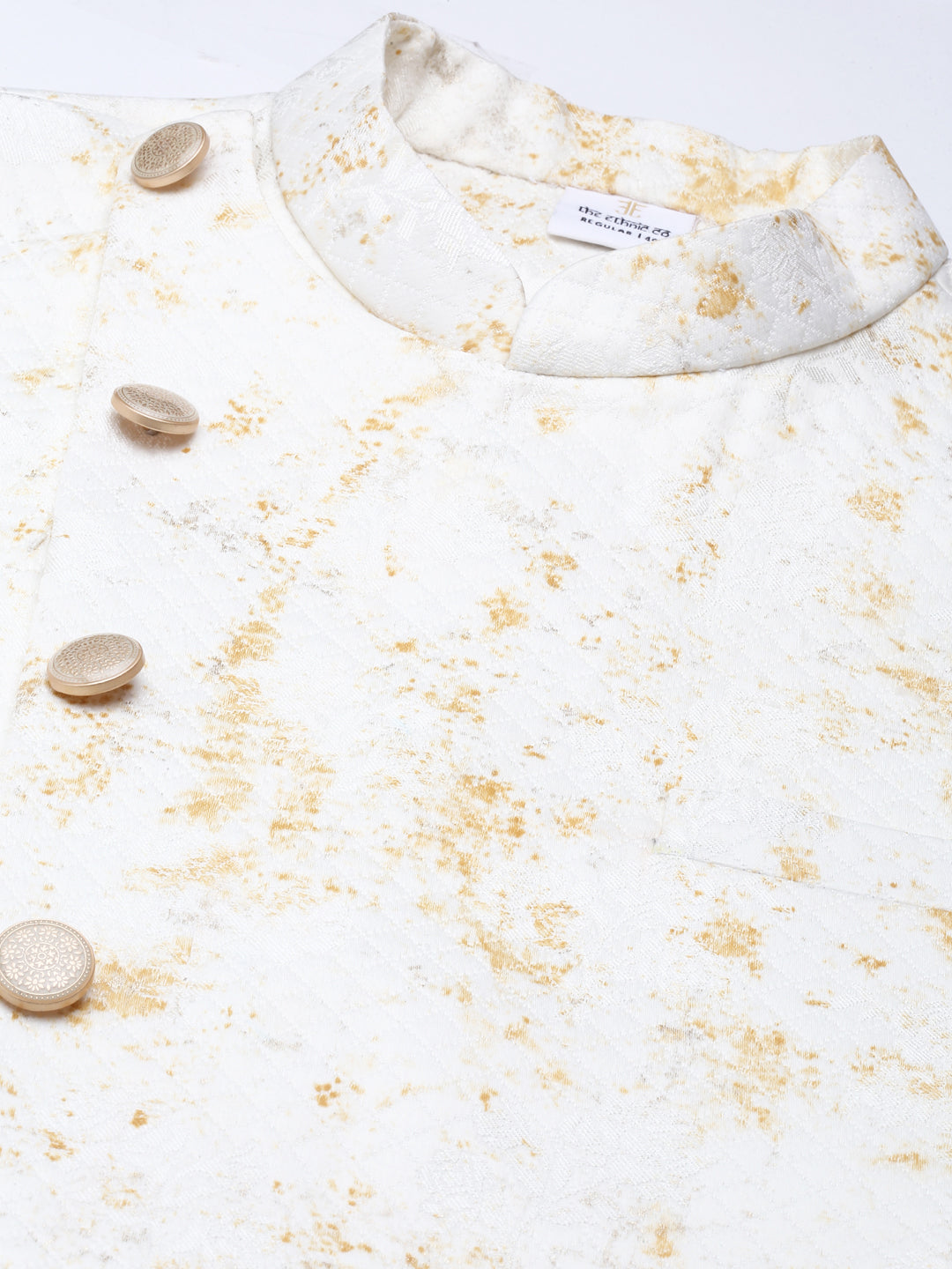 Cream Mustard Printed Jacket With Mustard Draped Kurta