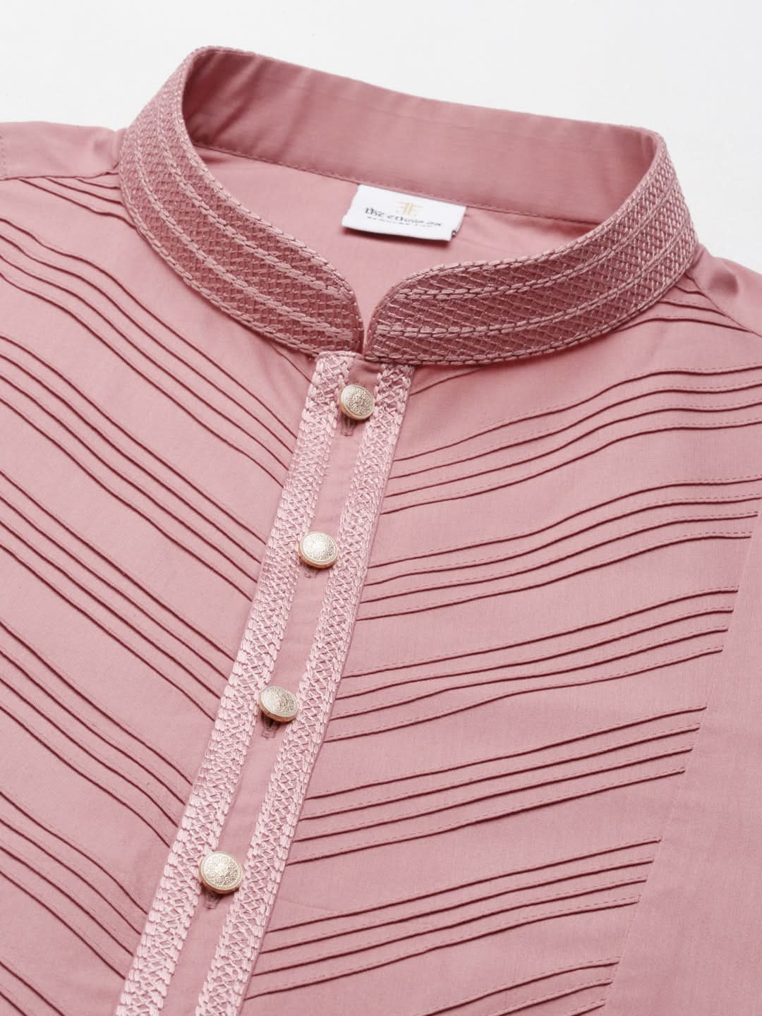 Rose Pink Pleated Cotton Kurta Set
