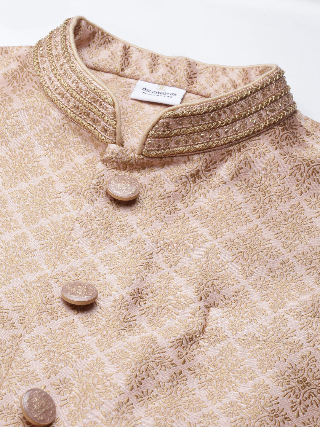 Peach Gold Jacquard Jacket W Gold Kurta