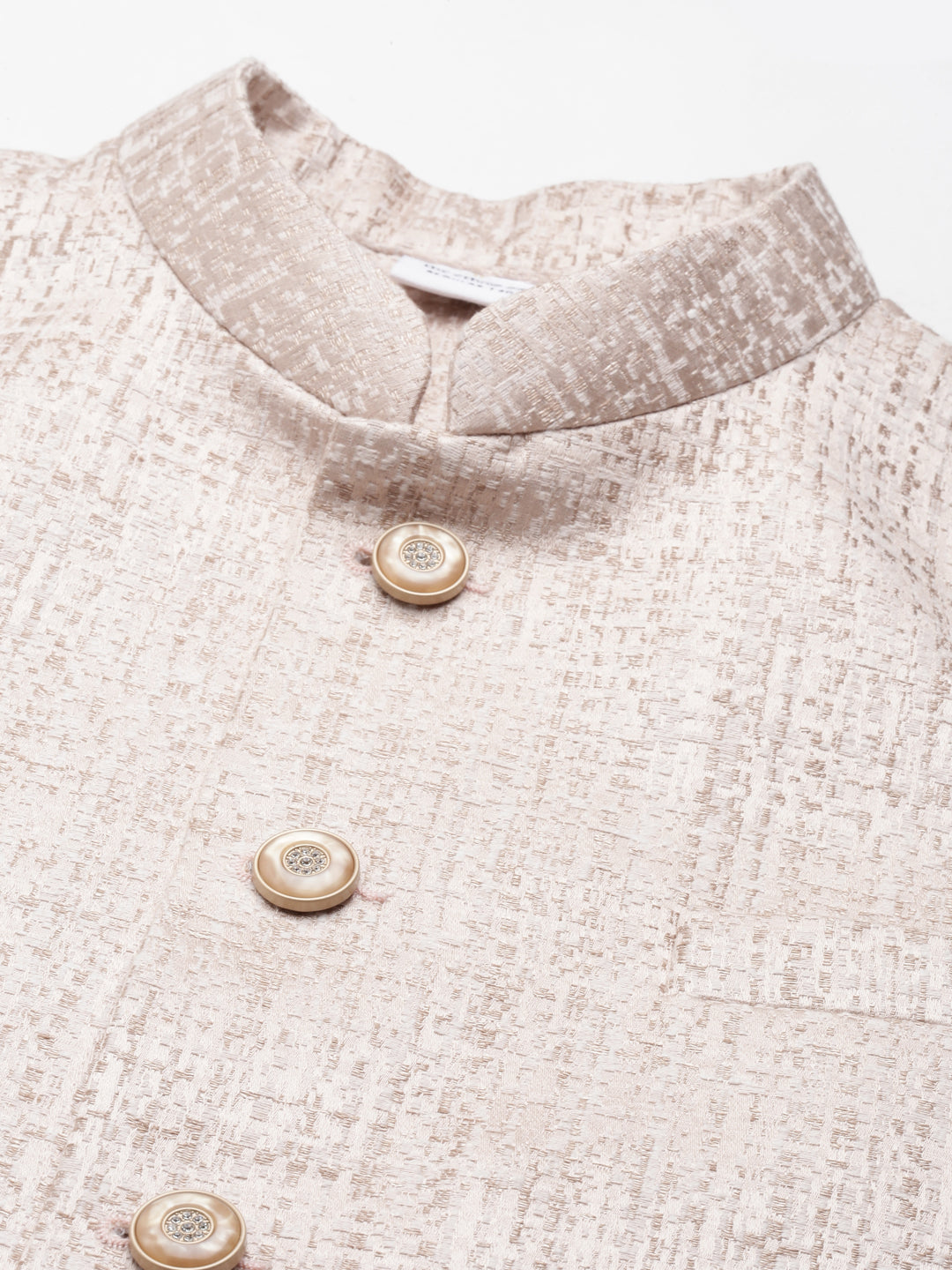 Pink & Gold Checkered Textured Jacket With Gold Kurta