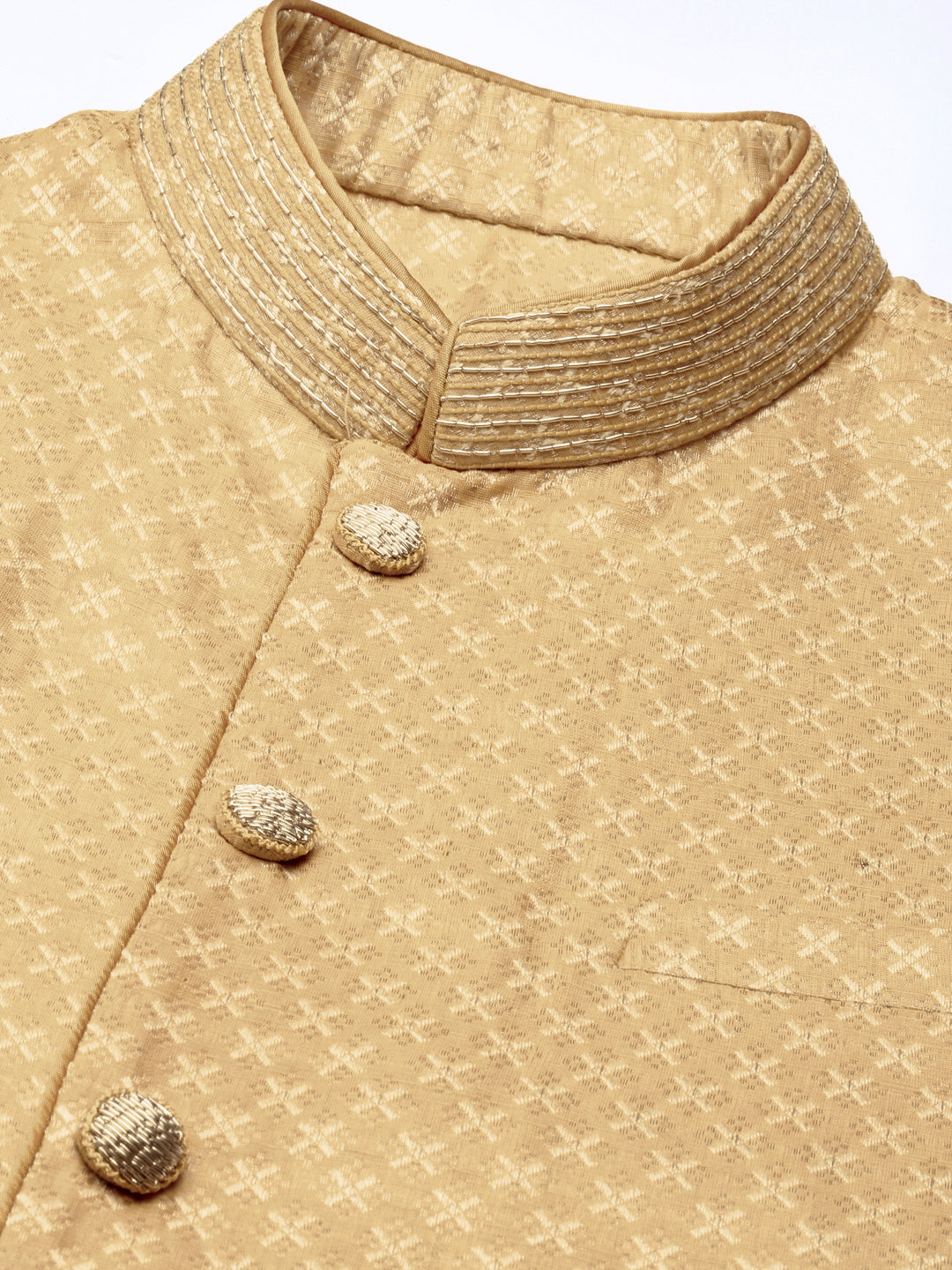 Beige Geometric Jacquard Jacket With Kurta Set