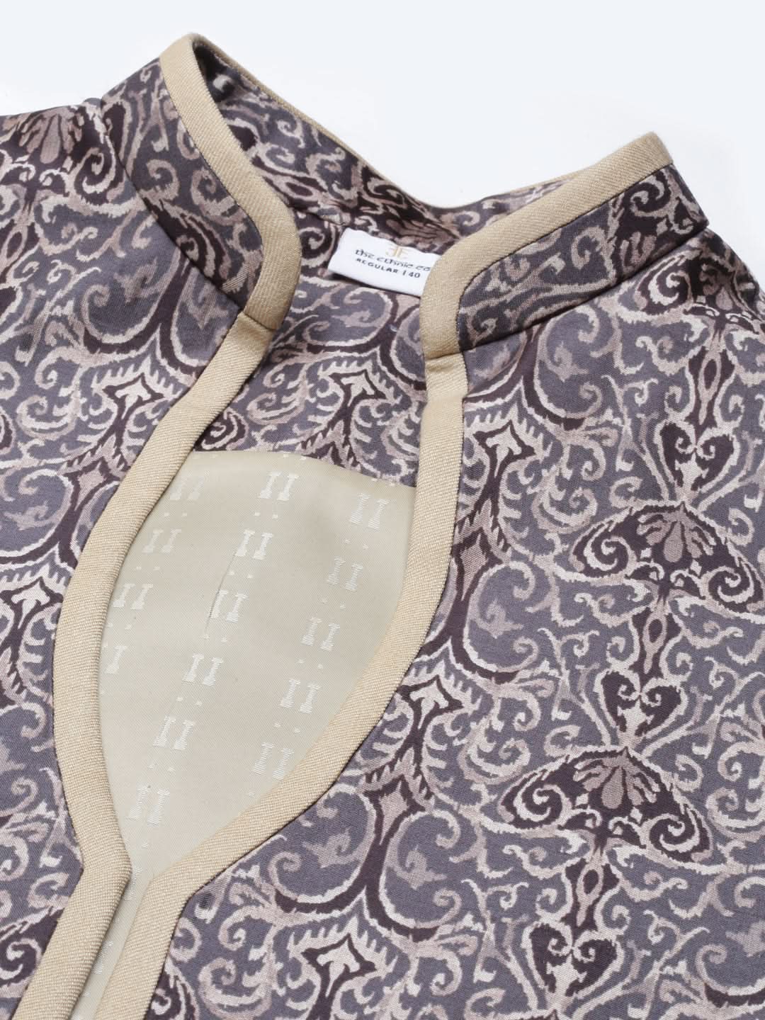 Sepia Tone Printed Jacket With Pathani Set