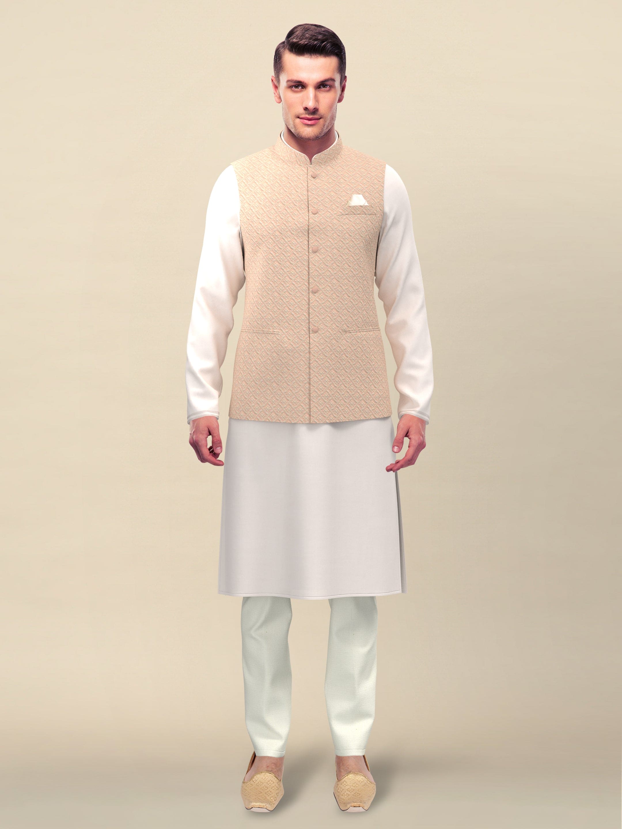 Light Peach chikankari Jacket kurta Set