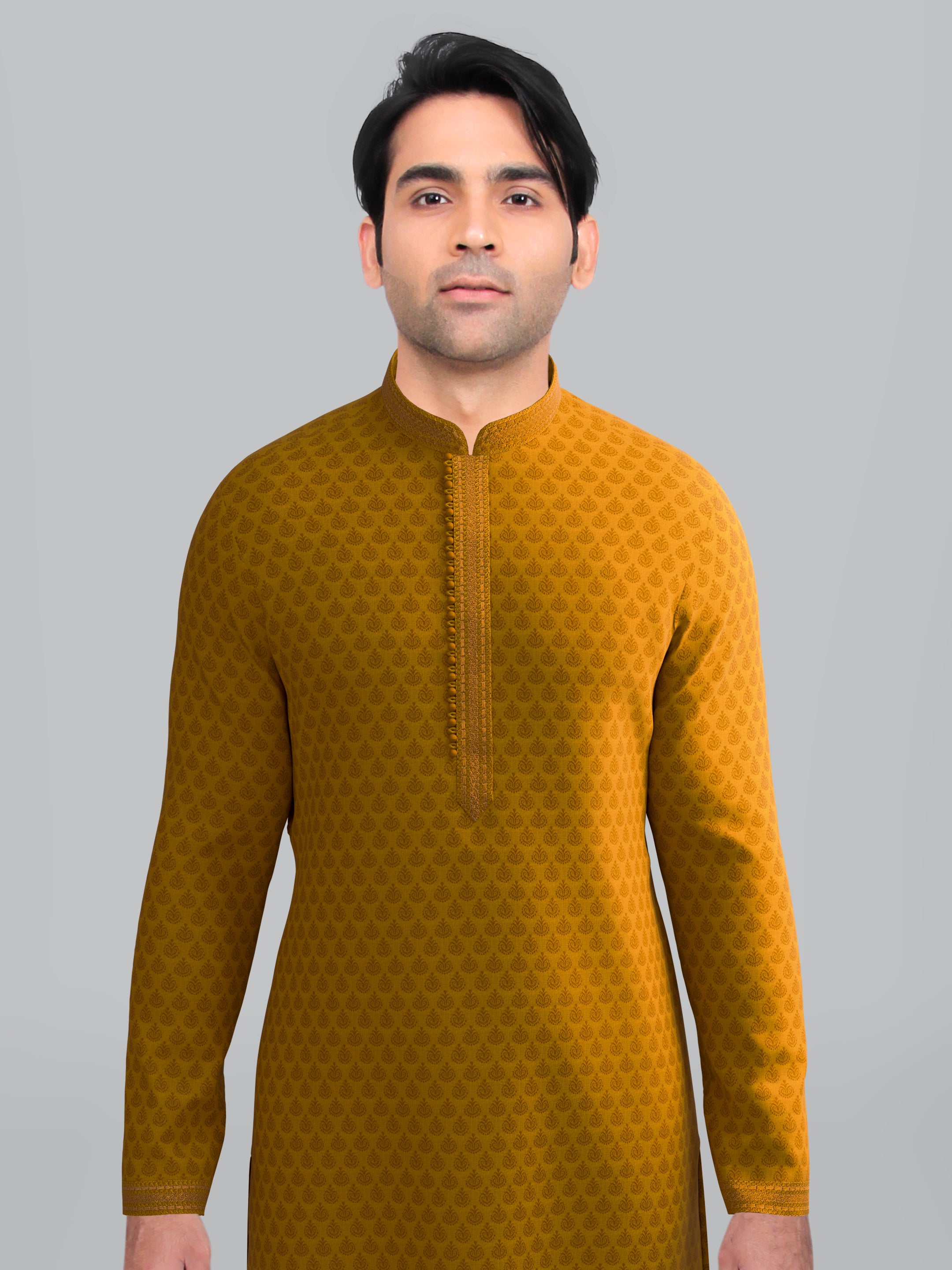 Mustard jacquard Embroidered Kurta