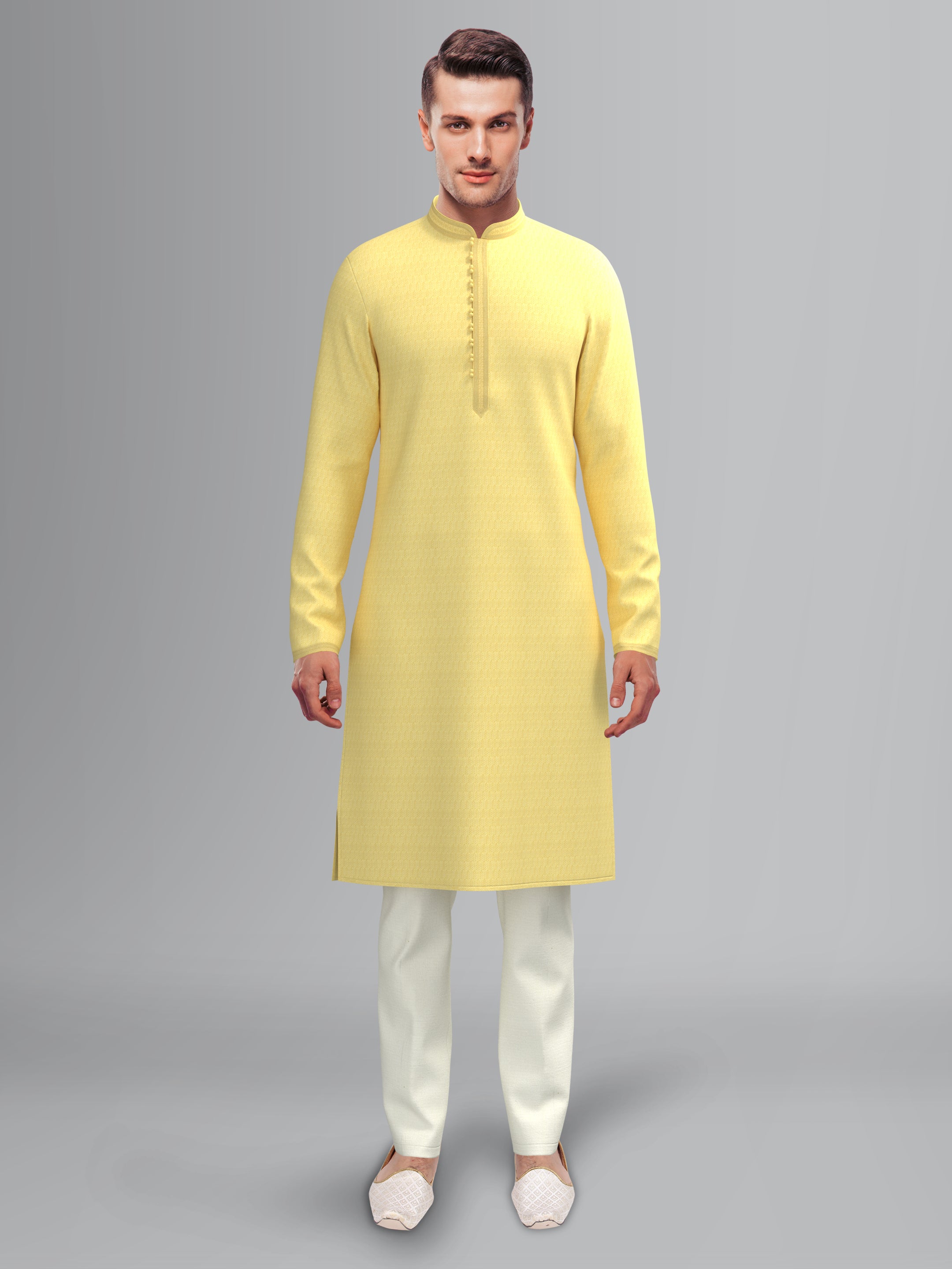 Yellow Jacquard Kurta Set