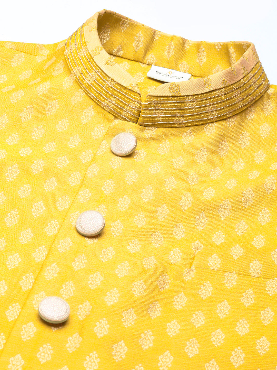 Yellow Banarasi Jacquard Jacket And Kurta Set