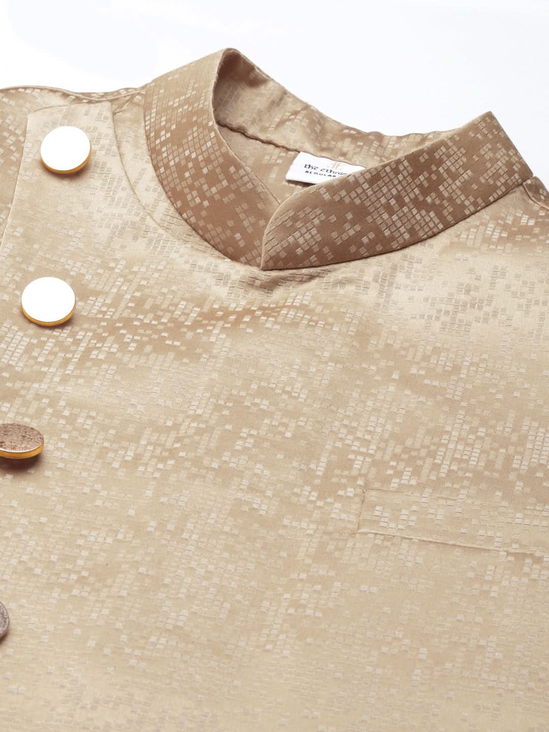 Beige Jacquard Jacket With Kurta Set