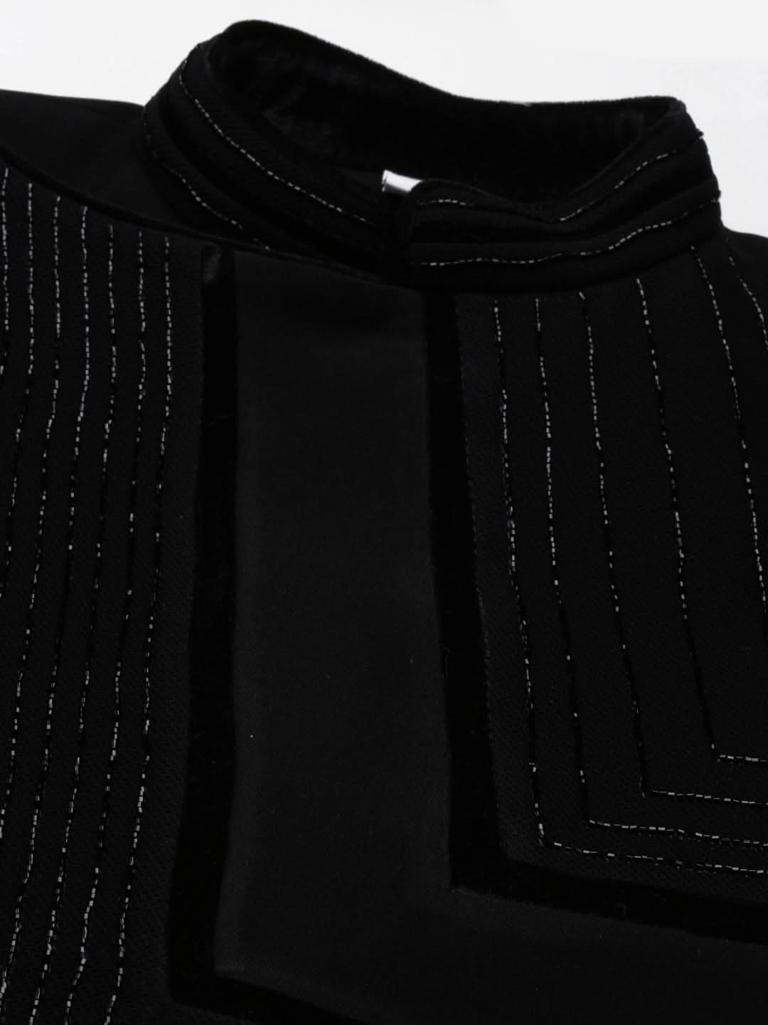 Black Draped Embroidered Indowestern