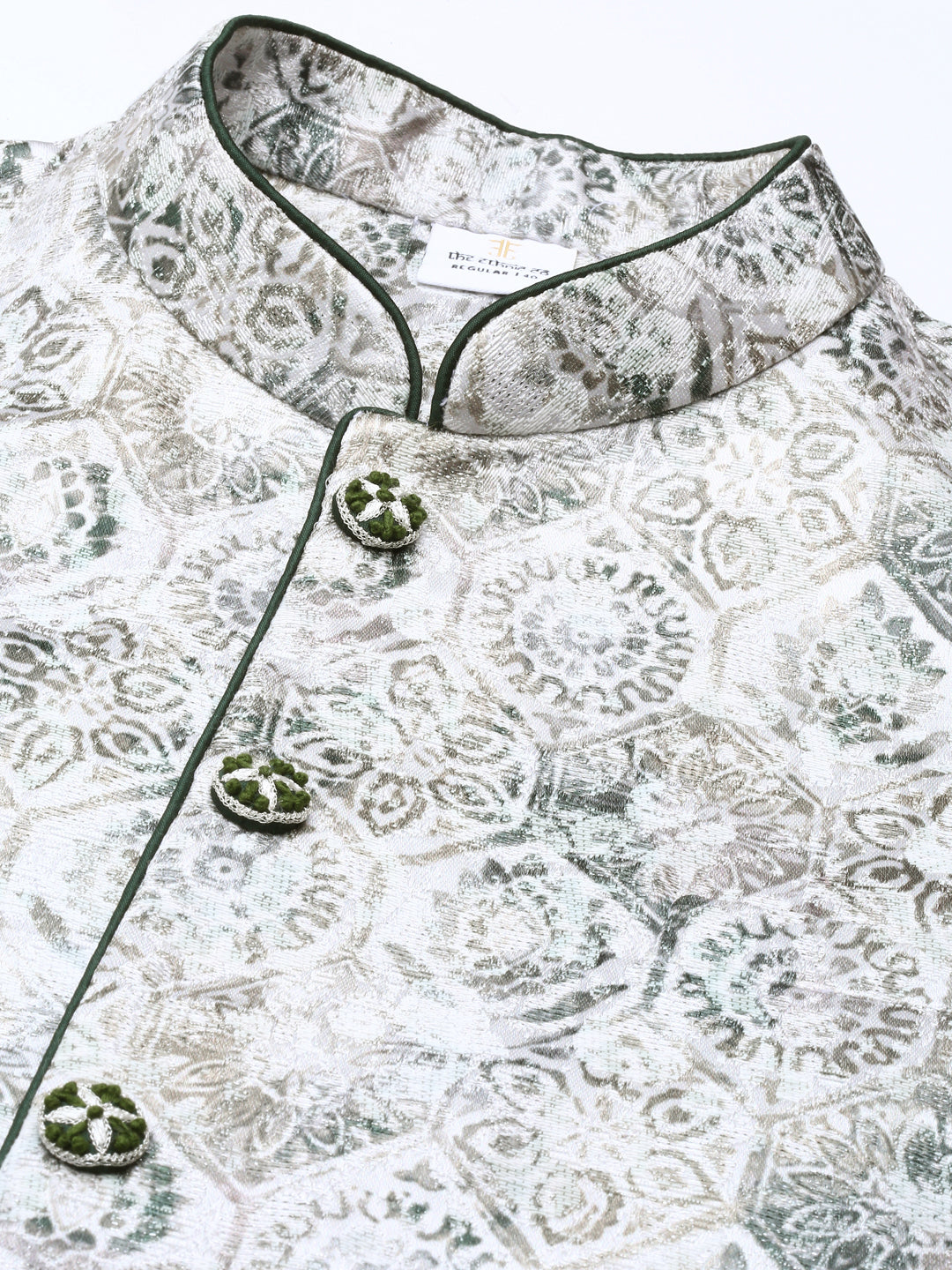 Grey Green Jacquard Jacket With Kurta
