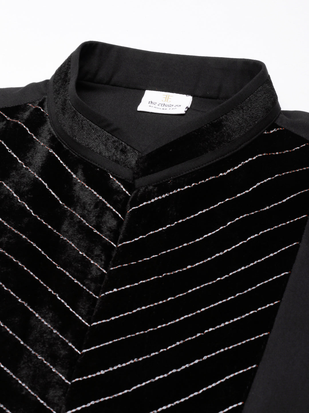 Black Cotton With Velvet Detailing Kurta Set