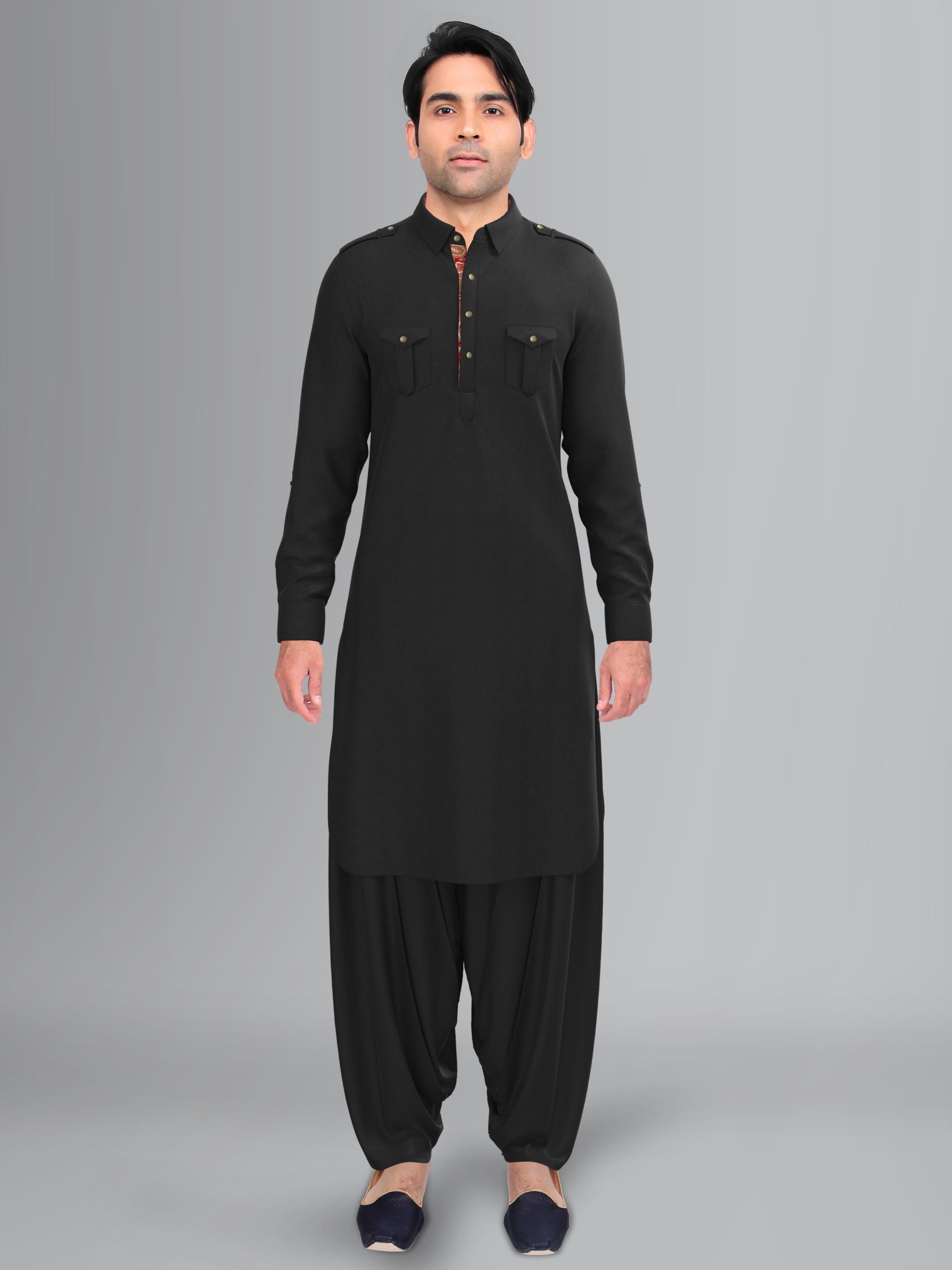 Black Jacquard Pathani Kurta Set