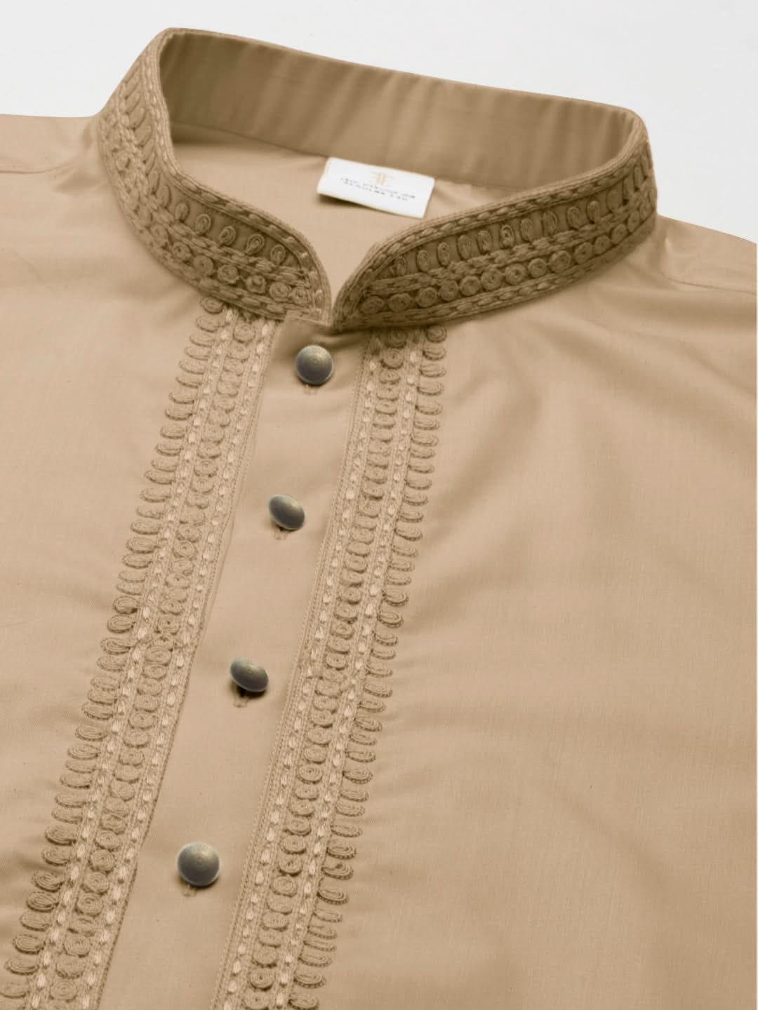 Beige Cotton Dori Embroidery Kurta Set