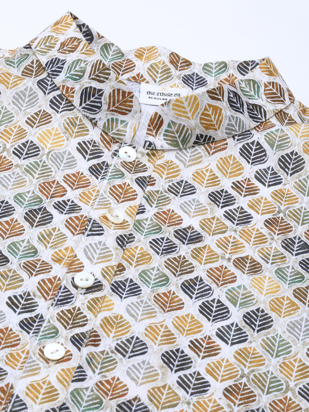 Beige Leaf Printed Kurta Set