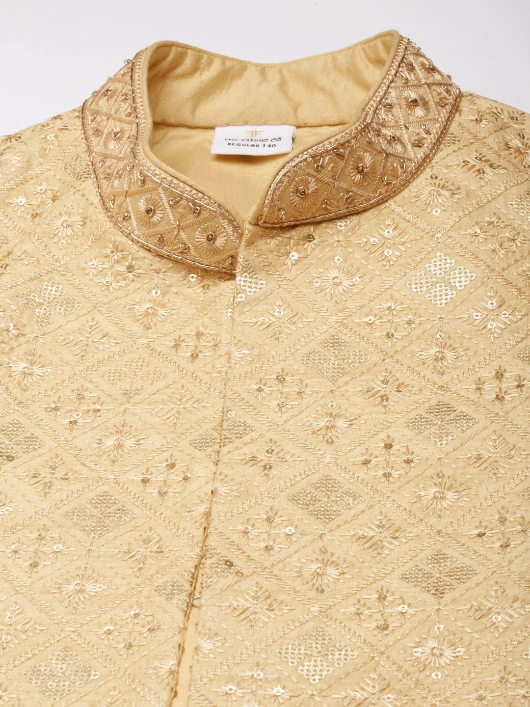 Beige Embroidered jacket kurta set