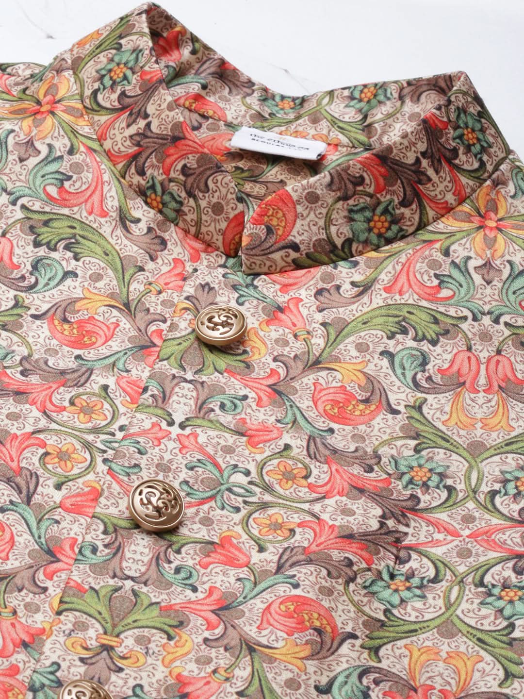 Beige Floral Print Jacket With Open Kurta