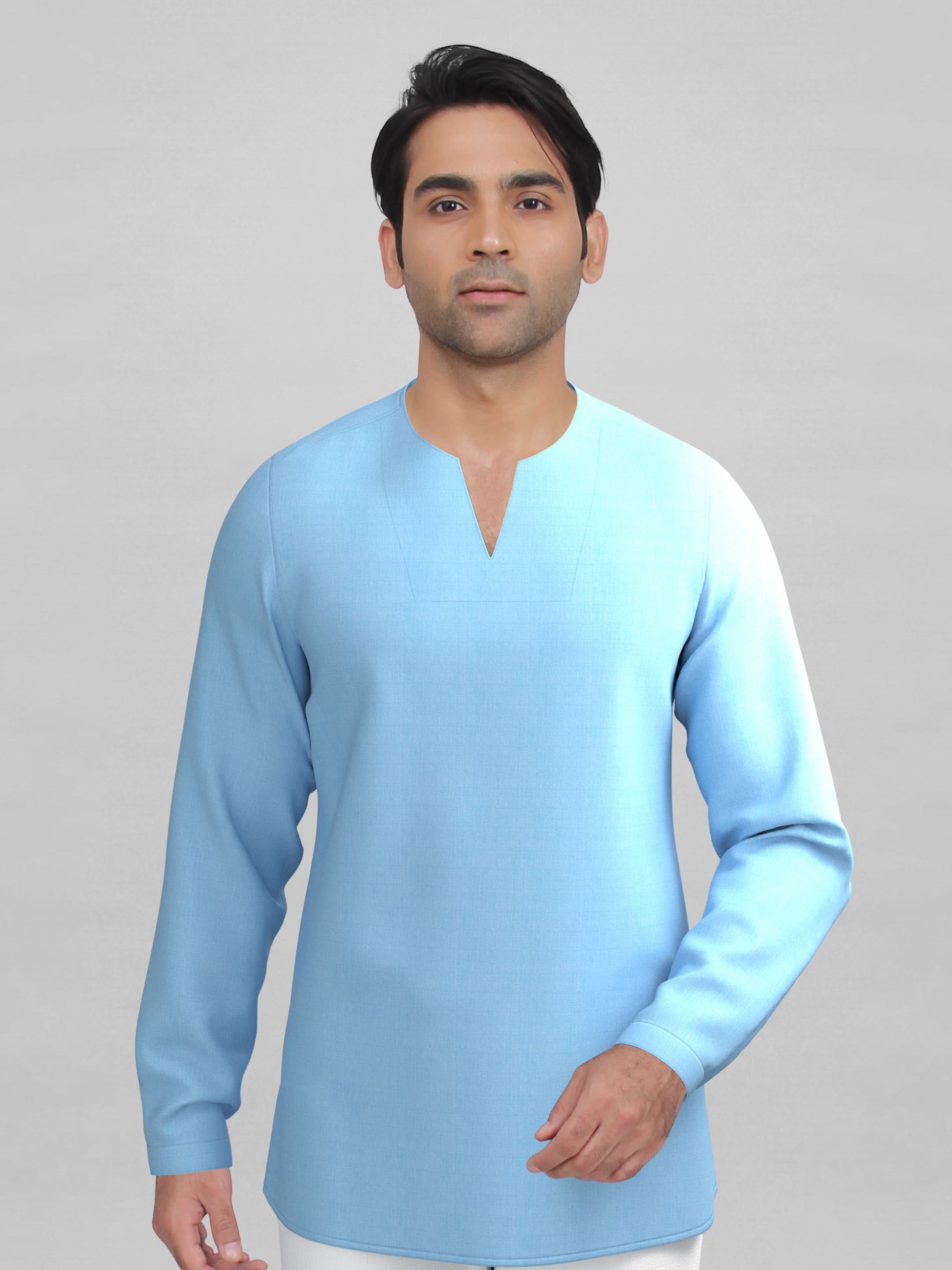 Light blue v-neck Short Kurta