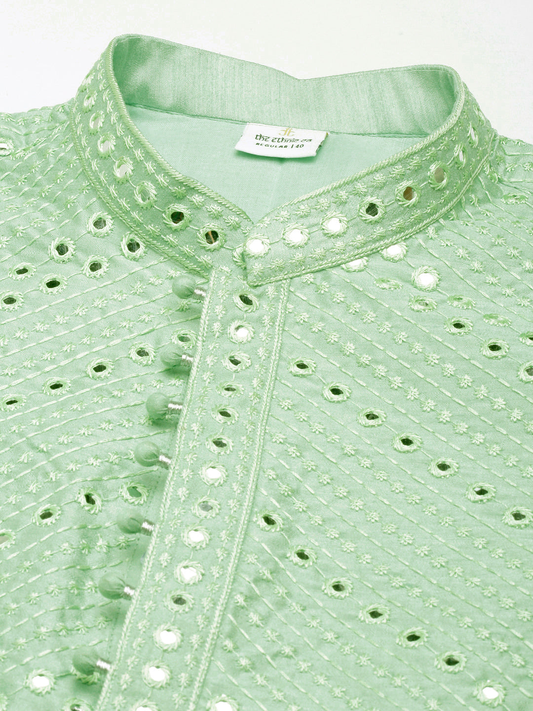 Light Green Silk Mirror Embroidered Kurta Set