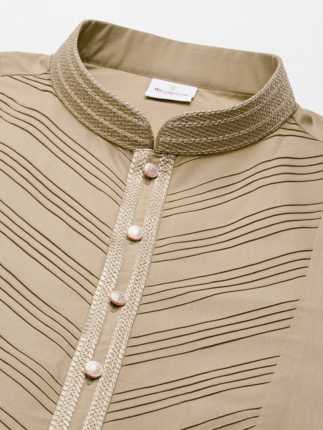 Beige Pleated Cotton Kurta Set